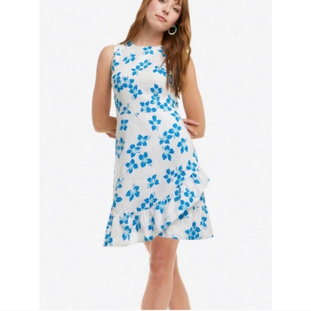 Draper James White Midi Dress with Blue Floral Print